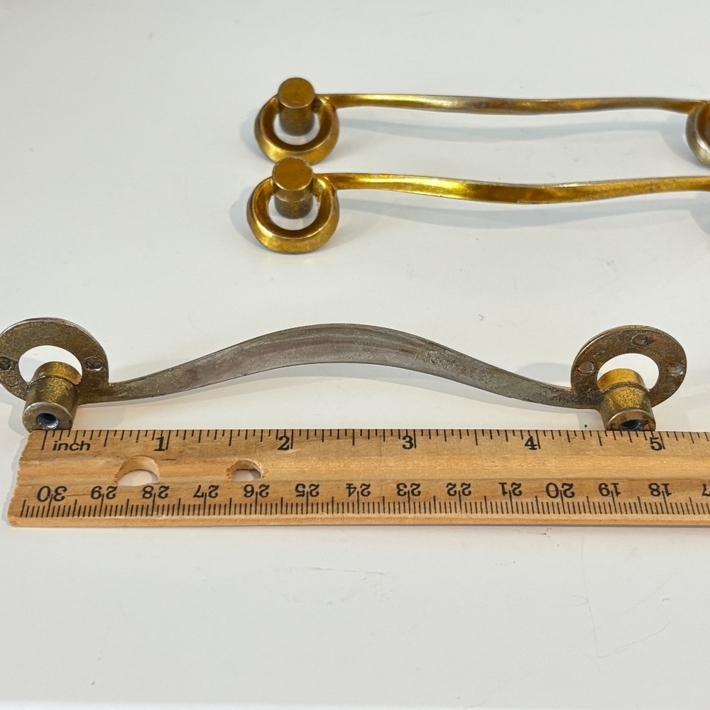 MCM Set of THREE drawer pulls mid century dresser handles gold toned 5.5" wide - Picture 3 of 12